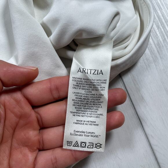 AritziaWomen's Medium Contour Deco White Long Sleeve Bodysuit Off The Shoulder - Picture 9 of 10